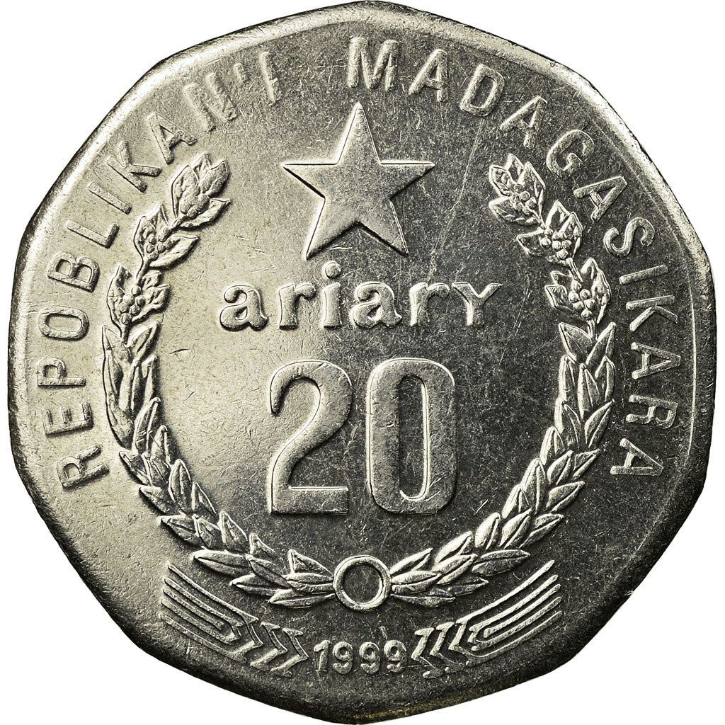 Madagascar | 20 Ariary Coin | Star | Tractor | Farmer | Km:24.2 | 1999