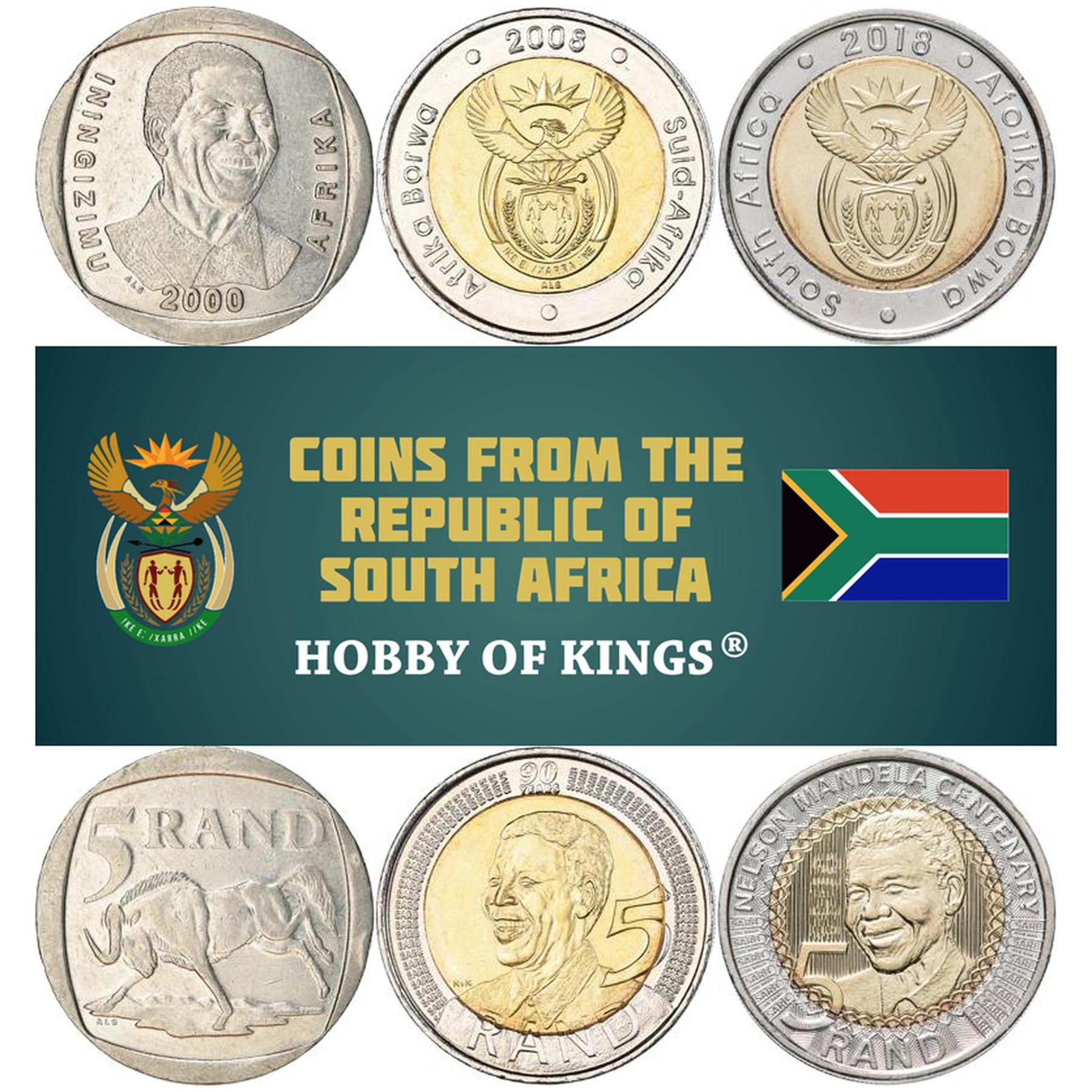 South Africa Mandela 3 Commemorative Coins Set 5 Rands 2000 - 2018