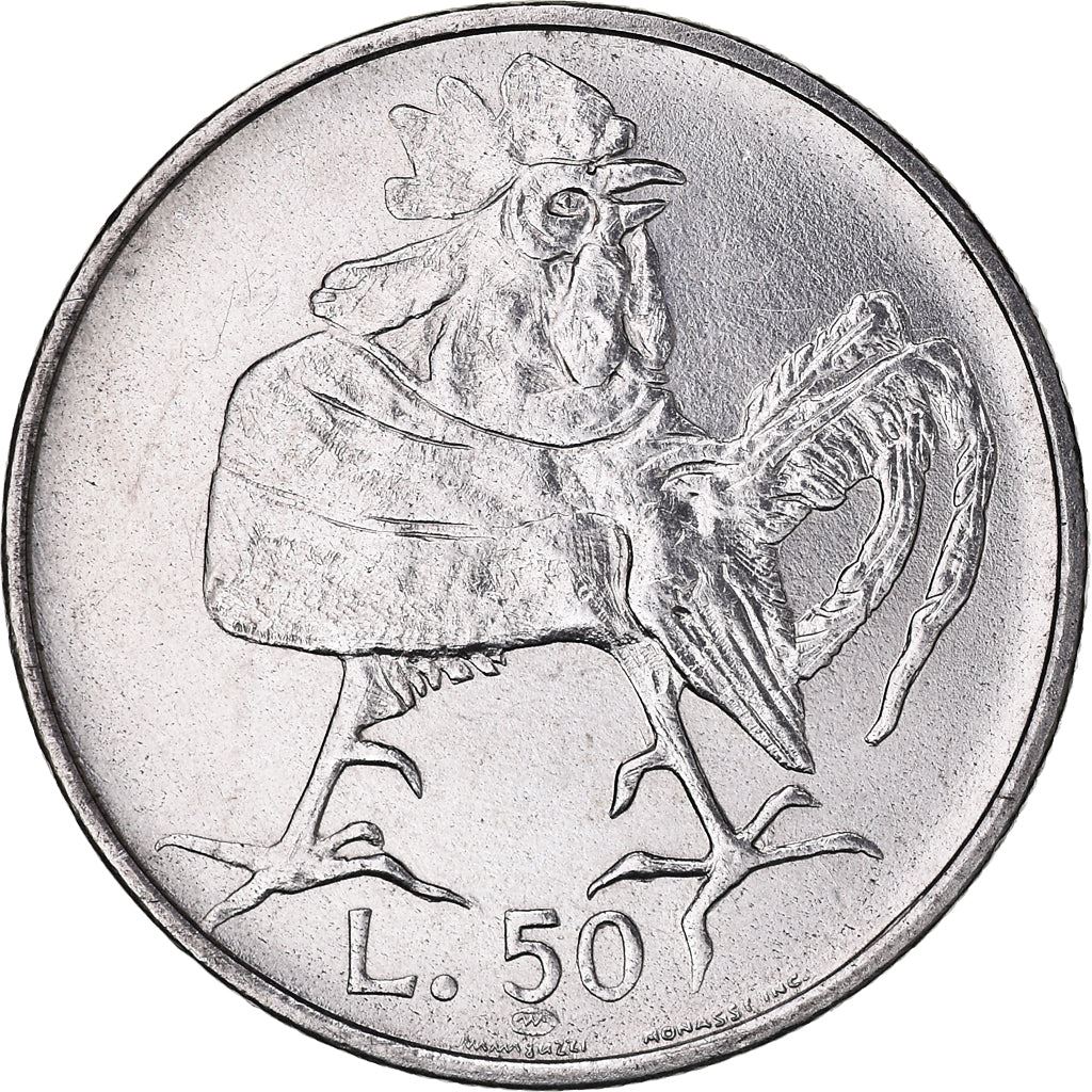 San Marino | 50 Lire Coin | Rooster | Km:35 | 1974