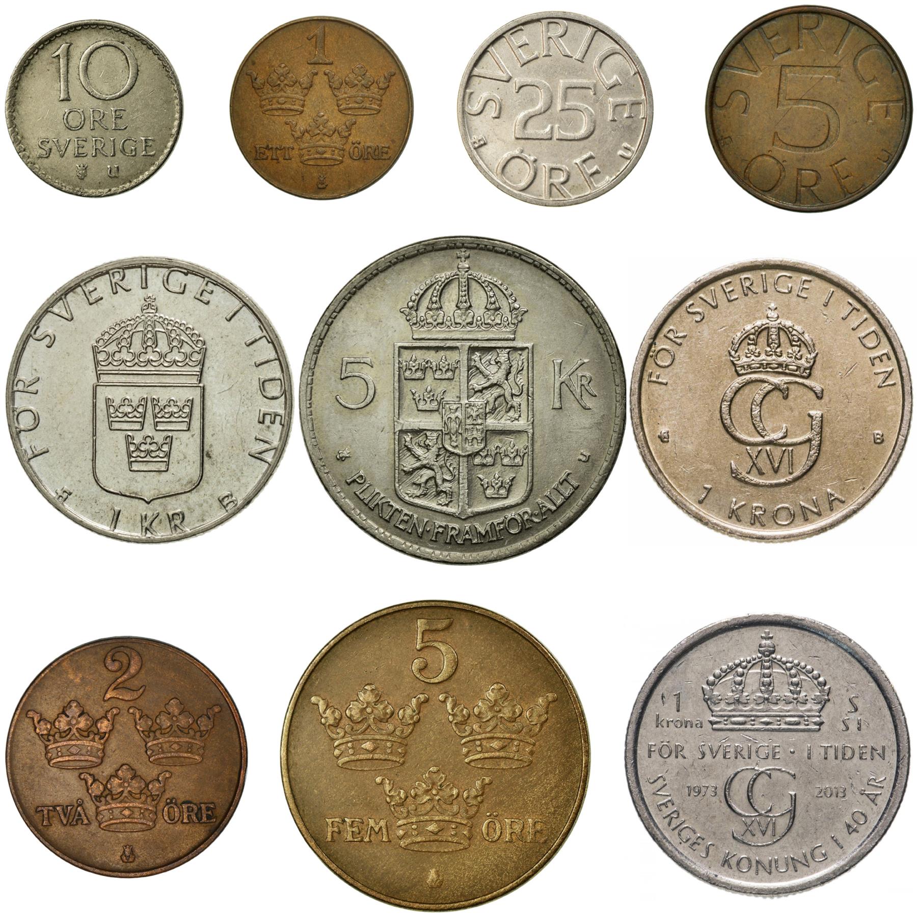 10枚瑞典硬币| 瑞典货币收藏| 1 2 5 10 25 奥尔1 5 克朗| 外币| 收藏硬币| 1909 - 2013