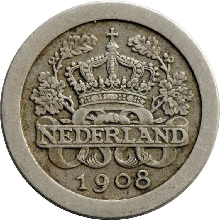 Монета Нидерландов 5 центов | Королева Вильгельмина | KM137 | 1907 - 1909
