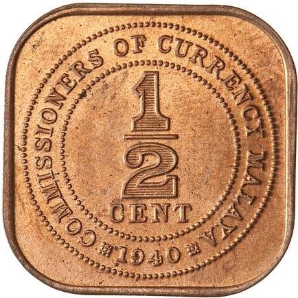 Malaya | 1/2 Cent Coin | George VI | KM:1 | 1940