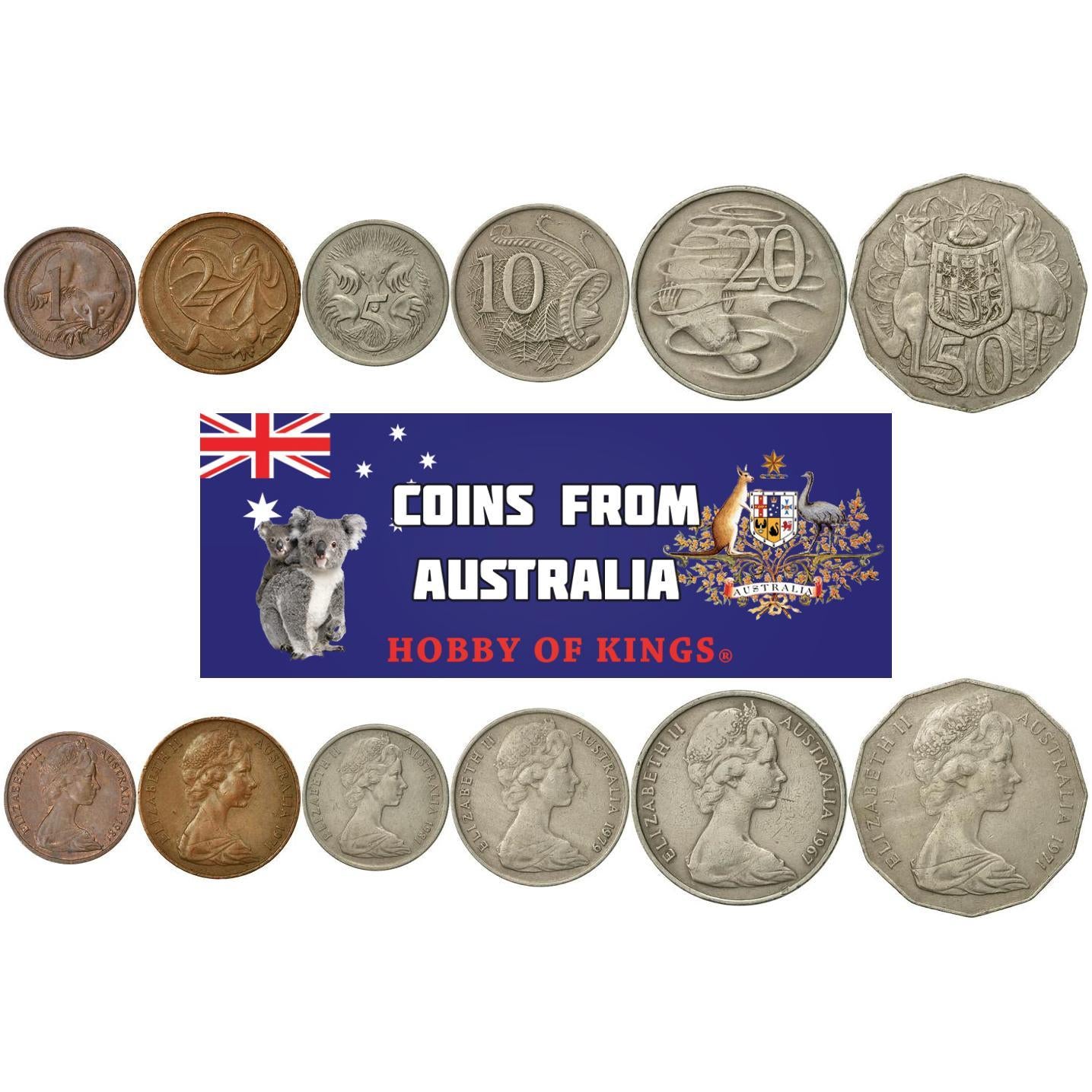 Australia | 6 Coin Set | 1 Cent 2 5 10 20 50 Cents | 1966 - 2019