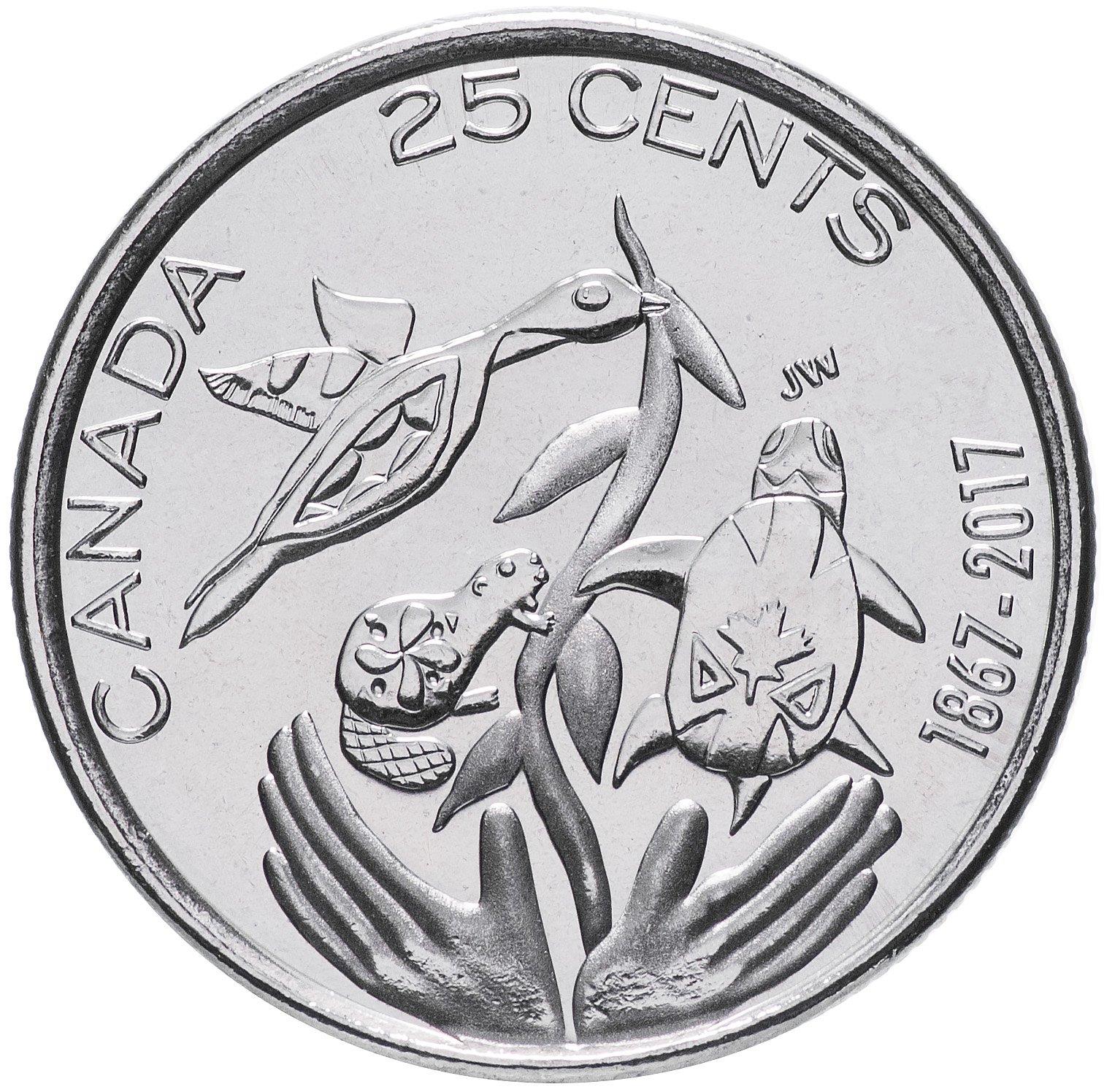 カナダ｜25セント硬貨｜2017年｜カナダ建国150周年｜ニッケルめっき鋼