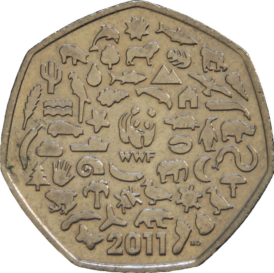 United Kingdom 50 Pence Coin | Elizabeth II 4th portrait | WWF | 2011