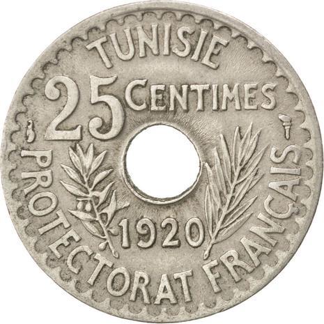 Tunisia 25 Centimes Coin | Muhammad V | KM244 | 1918 - 1920