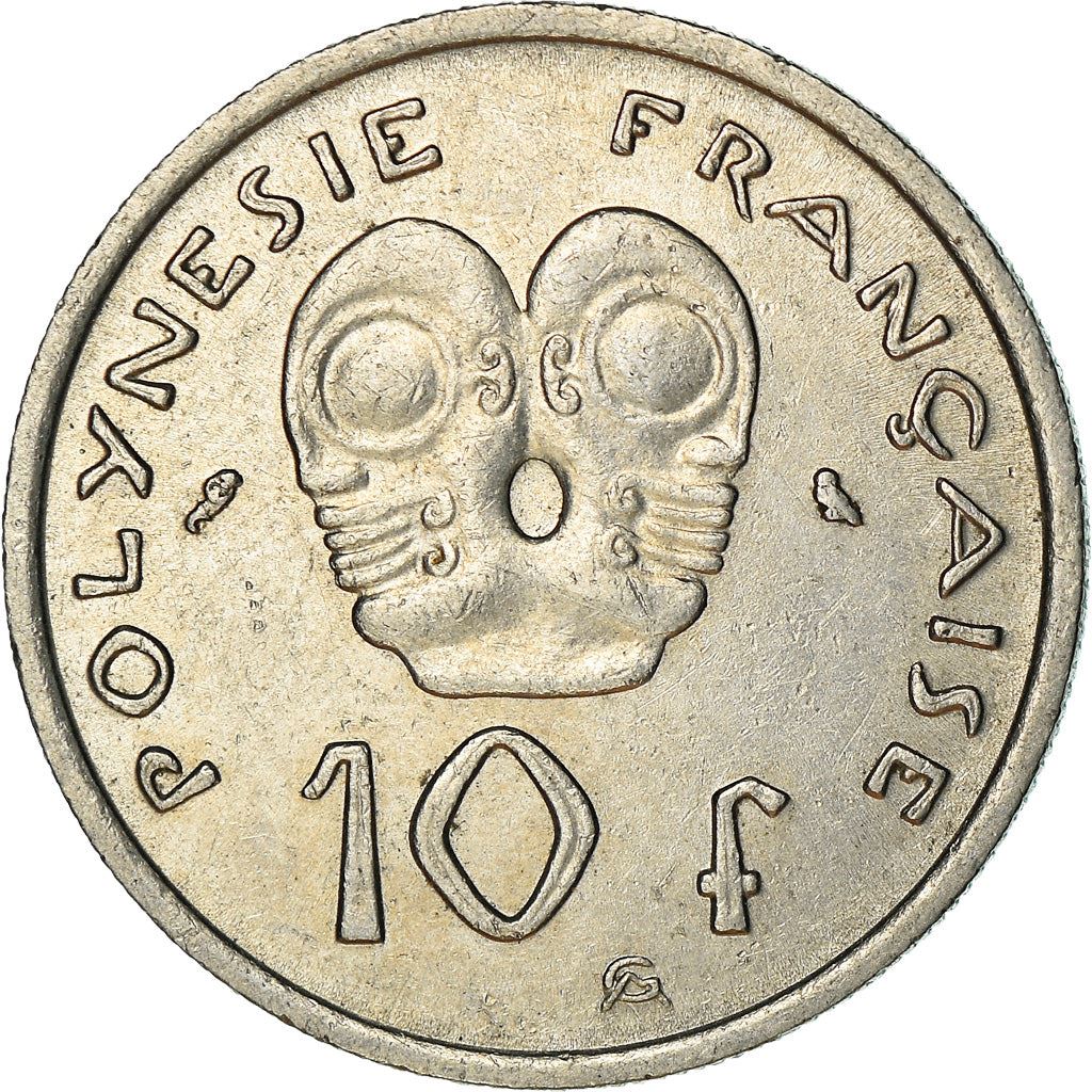 French Polynesia 10 Francs Coin | Marianne | Phrygian Cap | Tribal Mask | KM5 | 1967
