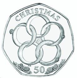 Isle of Man 50 Pence Coin | Queen Elizabeth II | Christmas | Conjoined Rings | KM1431 | 2009