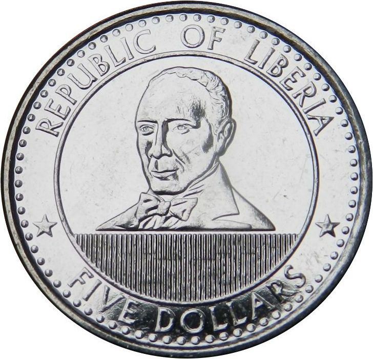 Liberia | 5 Dollars | Edward James Roye | Nickel plated steel | KM:1083 | 2022-2024