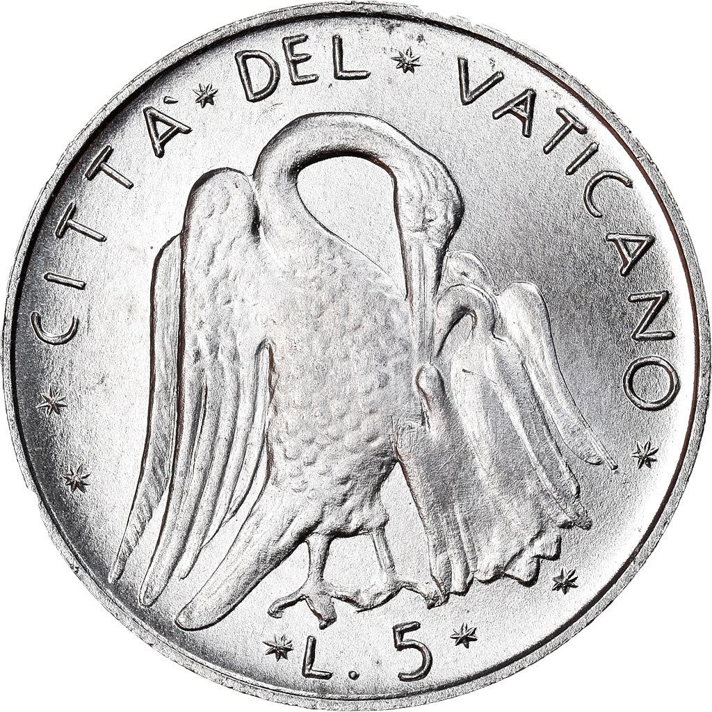 Vatican City | 5 Lire Coin | Pelican | Km:118 | 1970 - 1977