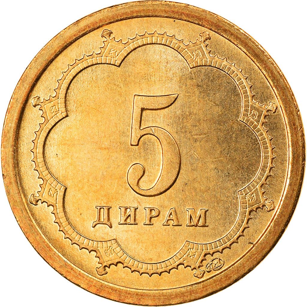 Tajikistan | 5 Diram Coin | Crown | Stars | Small Value | Km:2.1 | 2001