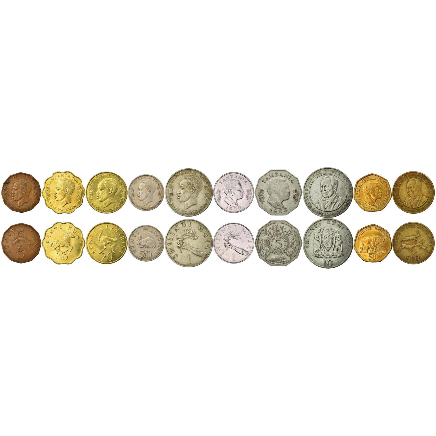 Tanzania 10 Mixed Coins | Senti - Shilingi | 1966 - 2018