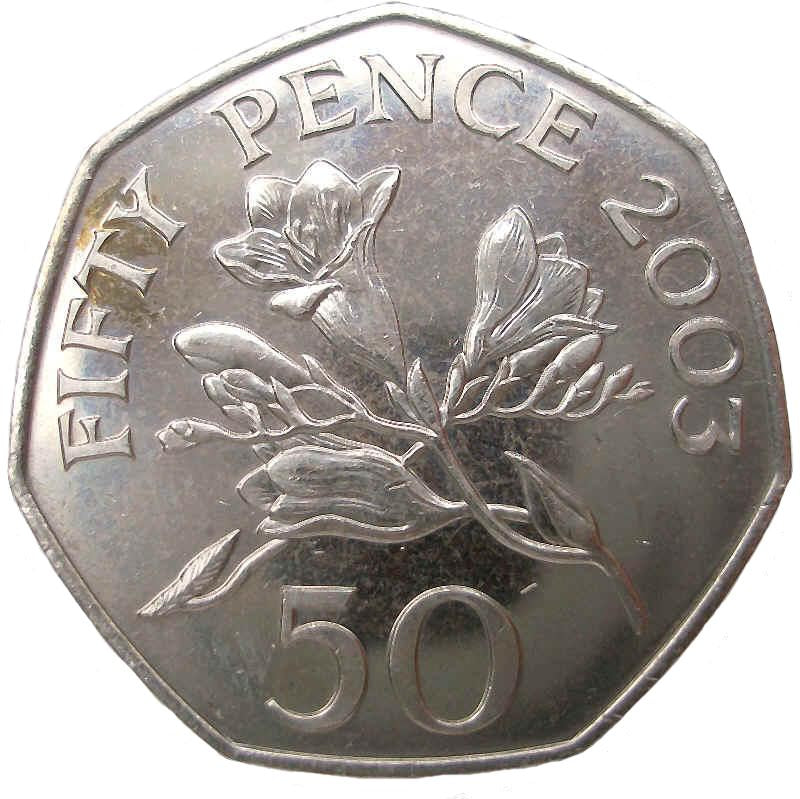Guernsey 50 Pence Coin | Queen Elizabeth II | Flower Freesia | KM156 | 2003 - 2012