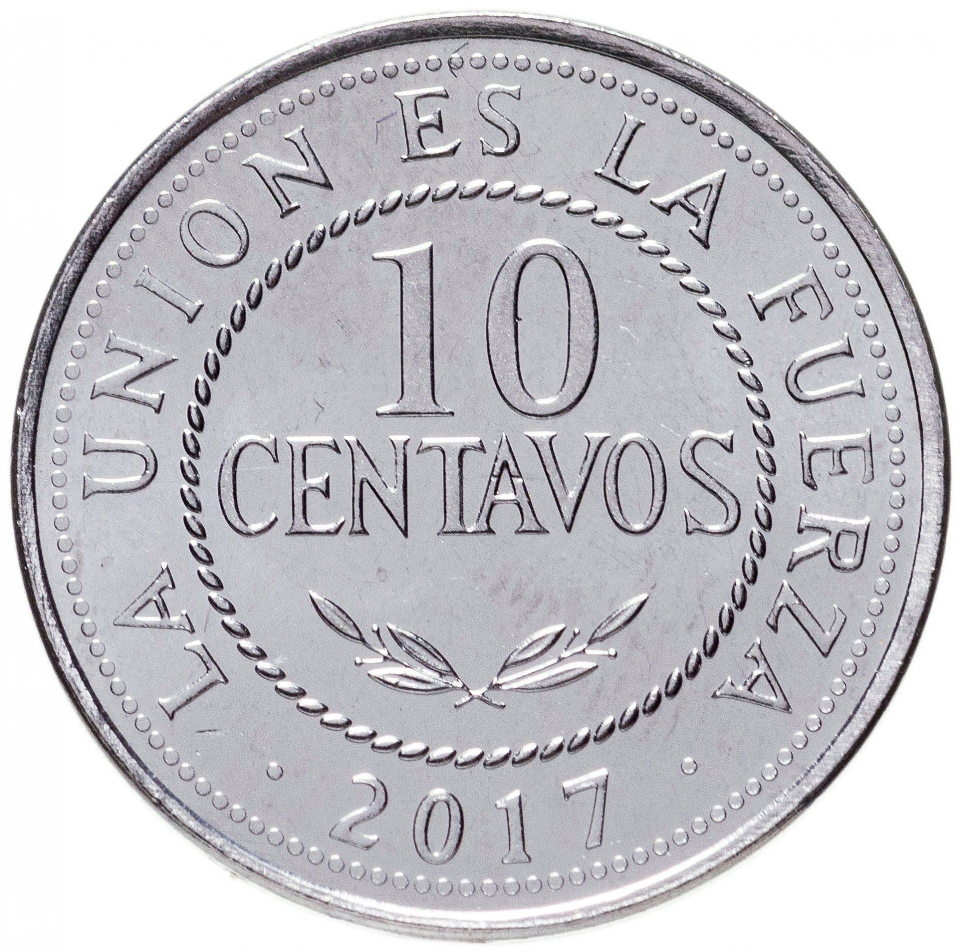 Bolivia | 10 centavos-mønt | Stål | Våbenskjold | UC:2 | 2017-2023