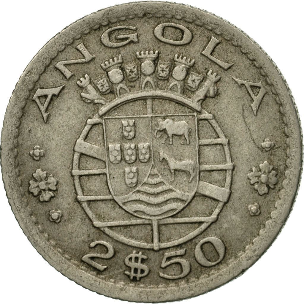 Angola | 2.50 Escudos Coin | Horse | Elephant | Shield | Km:77 | 1953 - 1974