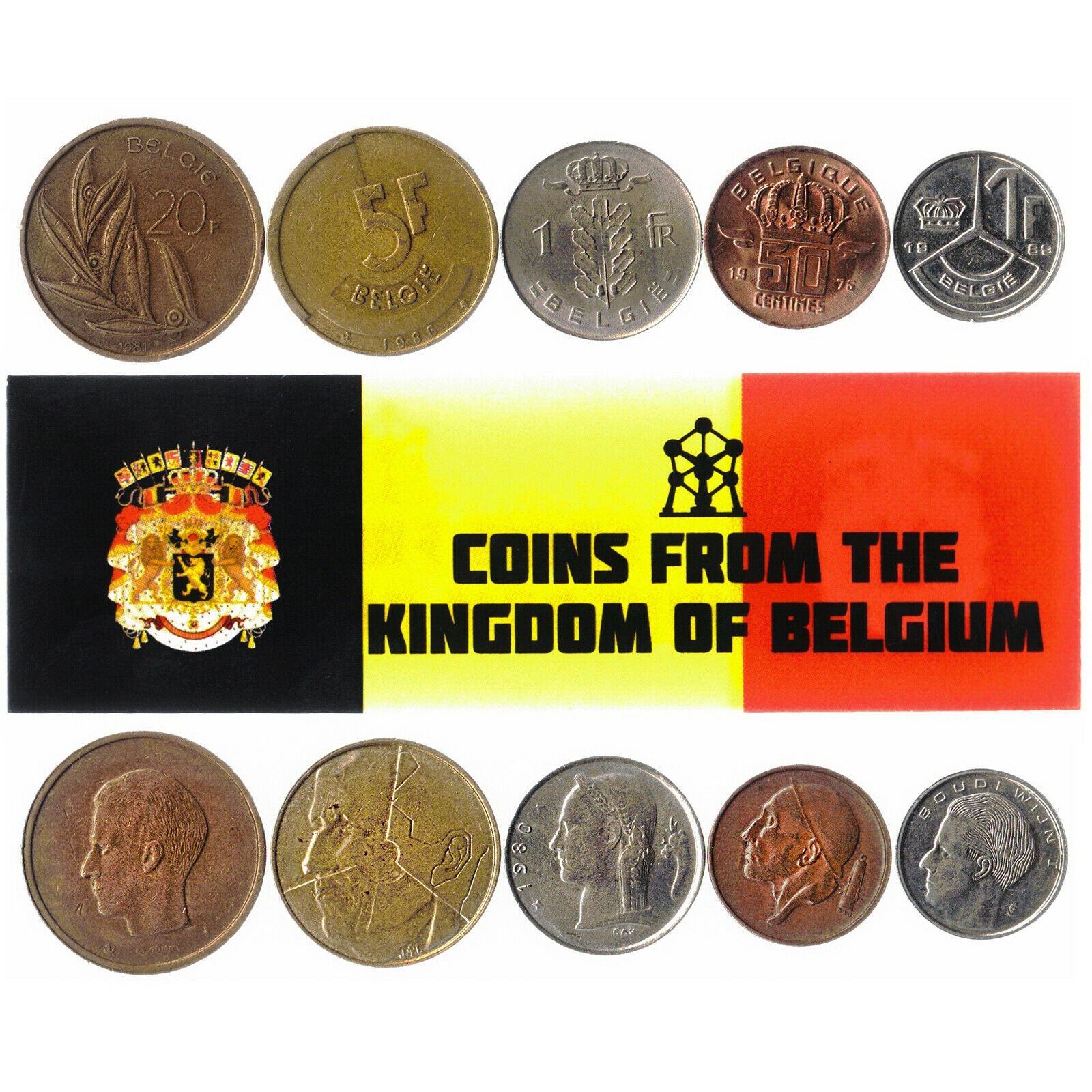 5 Mixed Coins From Belgium | Centimes - Franc | 1948 - 2001