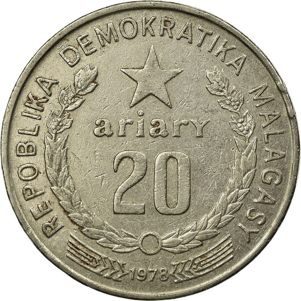 Madagascar | 20 Ariary Coin | Star | Tractor | Farmer | Km:14 | 1978