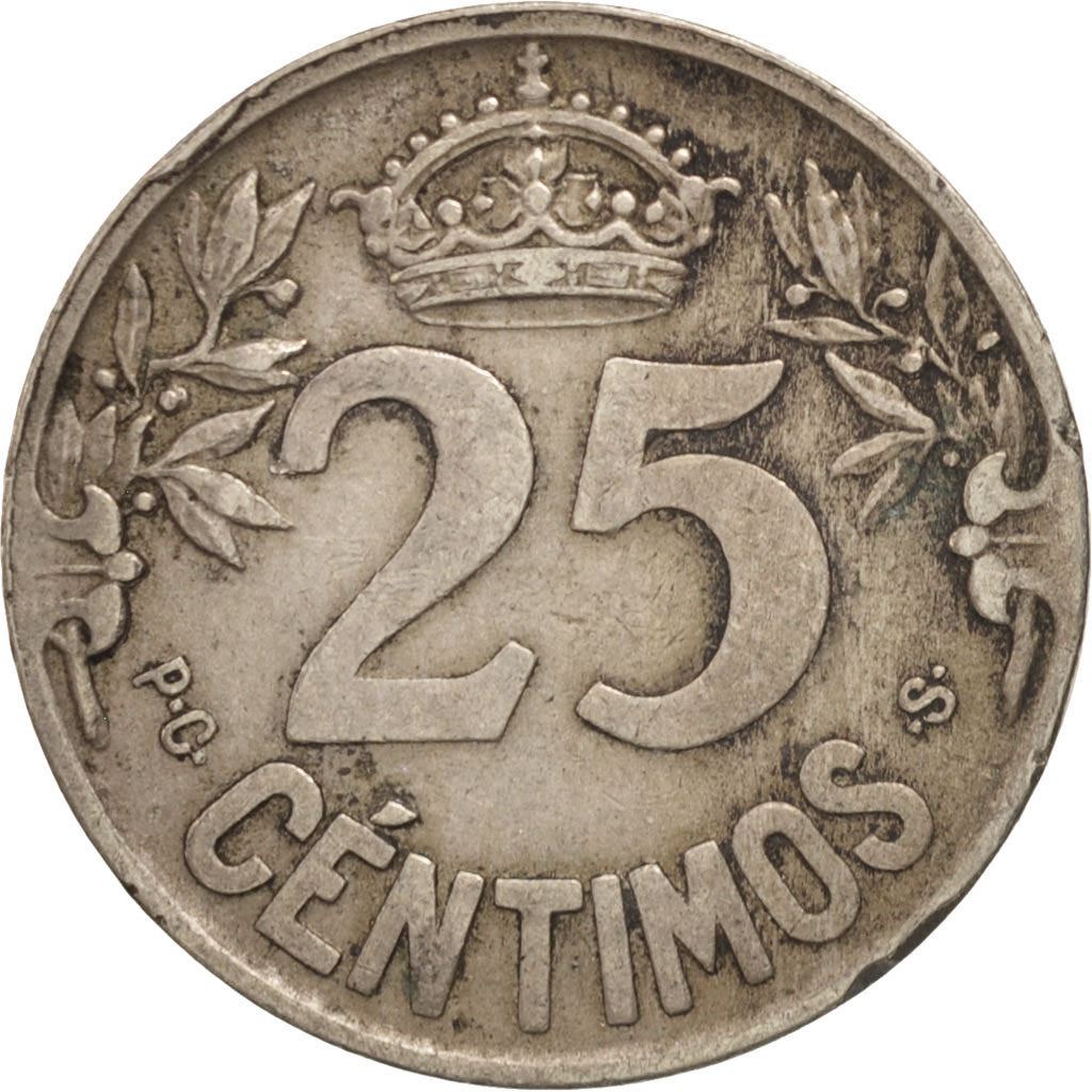 Spagna | Moneta 25 Centimos | Nave caravella | Km:740 | 1925
