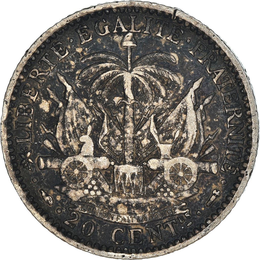 Haiti | 20 Centimes Coin | Libertine | Palm Tree | Cannon | Km:45 | 1881 - 1895