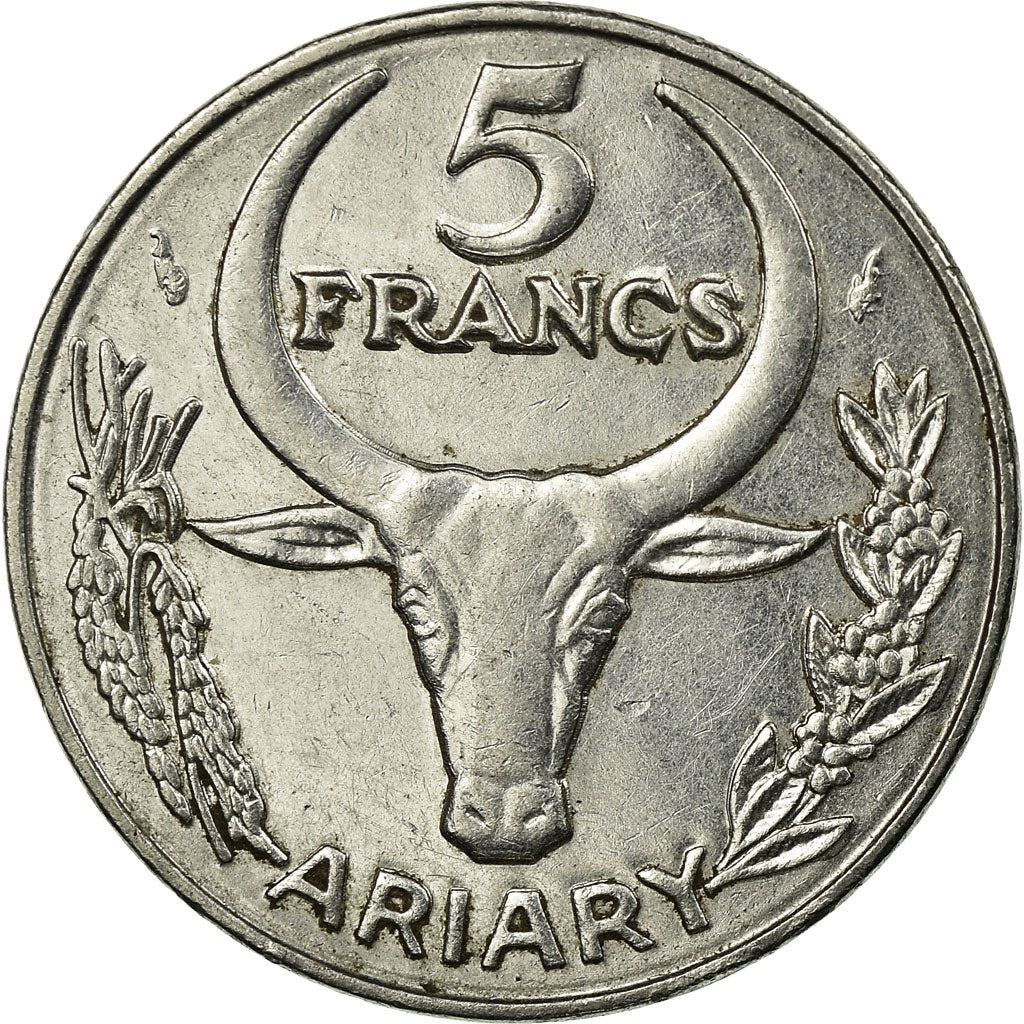 Madagascar | 5 Francs / 1 Ariary Coin | Zebu | Flower | Km:10 | 1966 - 1989