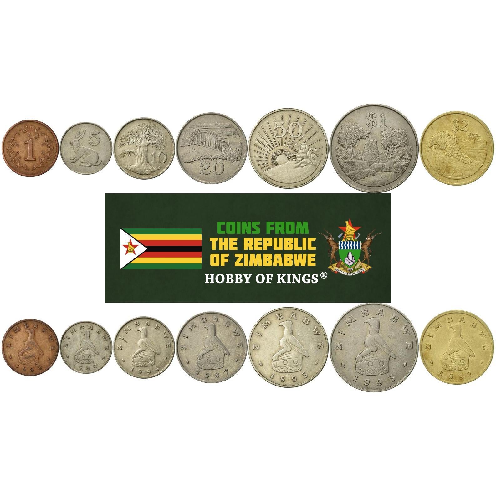 Zimbabwe | 7 Coin Set | 1 Cent 5 10 20 50 Cents 1 Dollar 2 Dollars | 1980 - 1999