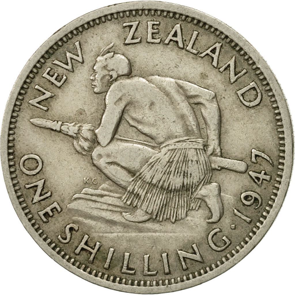New Zealand | 1 Shilling Coin | George VI | Maori Warrior | Km:9A | 1947