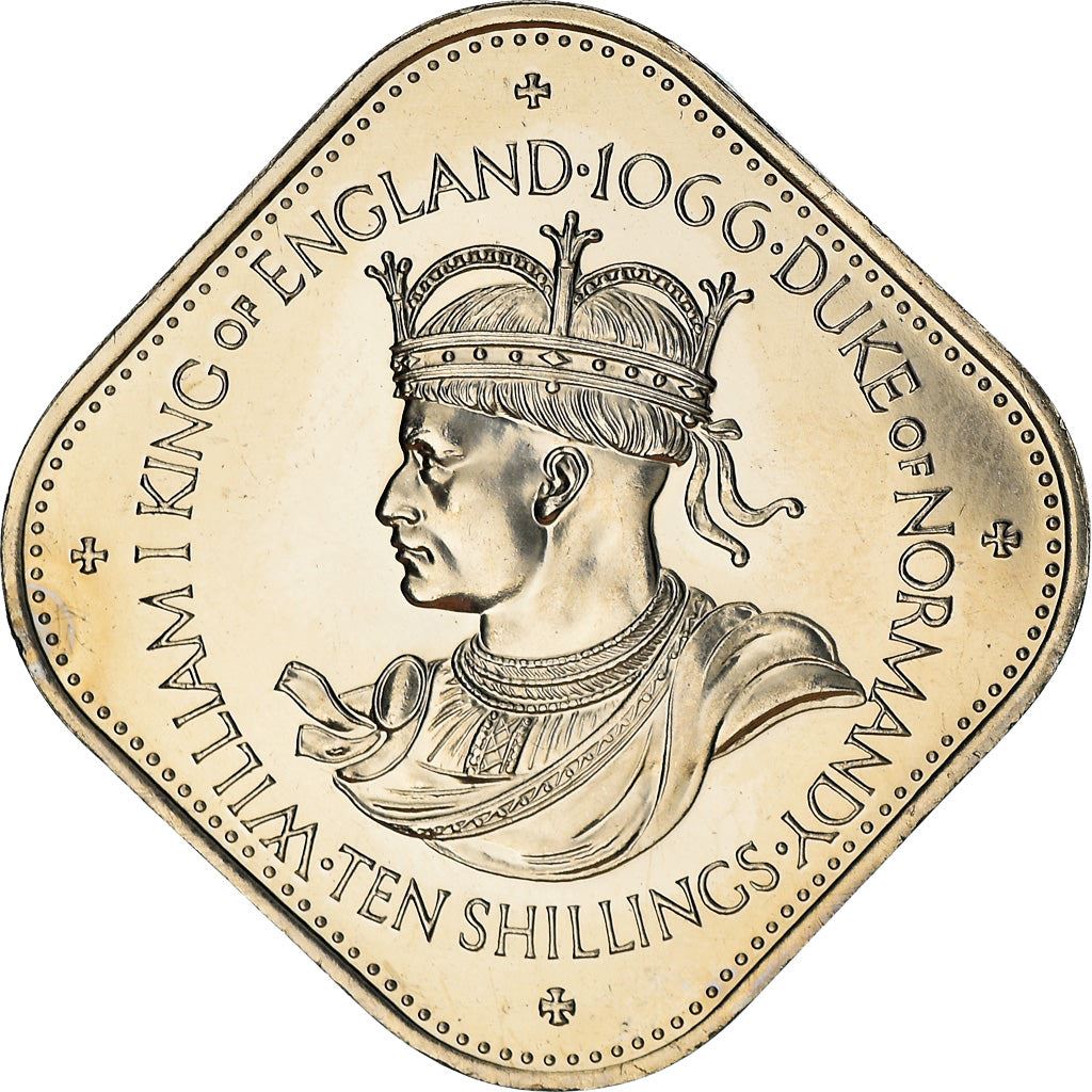 Guernsey 10 Shillings Coin | Queen Elizabeth II | King William I | KM19 | 1966