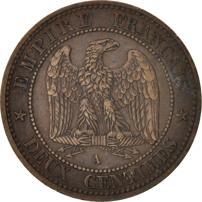 France | 2 Centimes Coin | Napoleon III | Eagle | Km:776 | 1853 - 1857