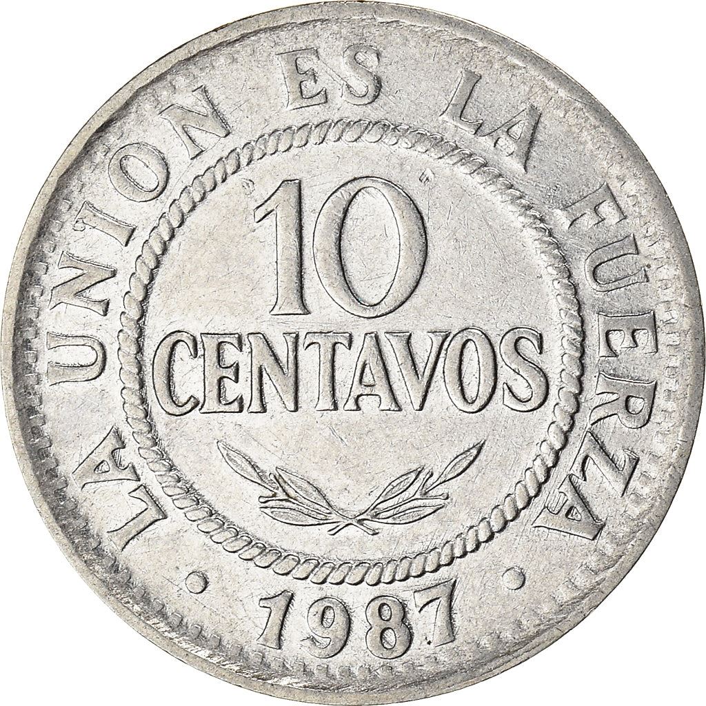 Bolivia | 10 Centavos | Stainless steel | Coat of Arms | KM:202 | 1987-1997