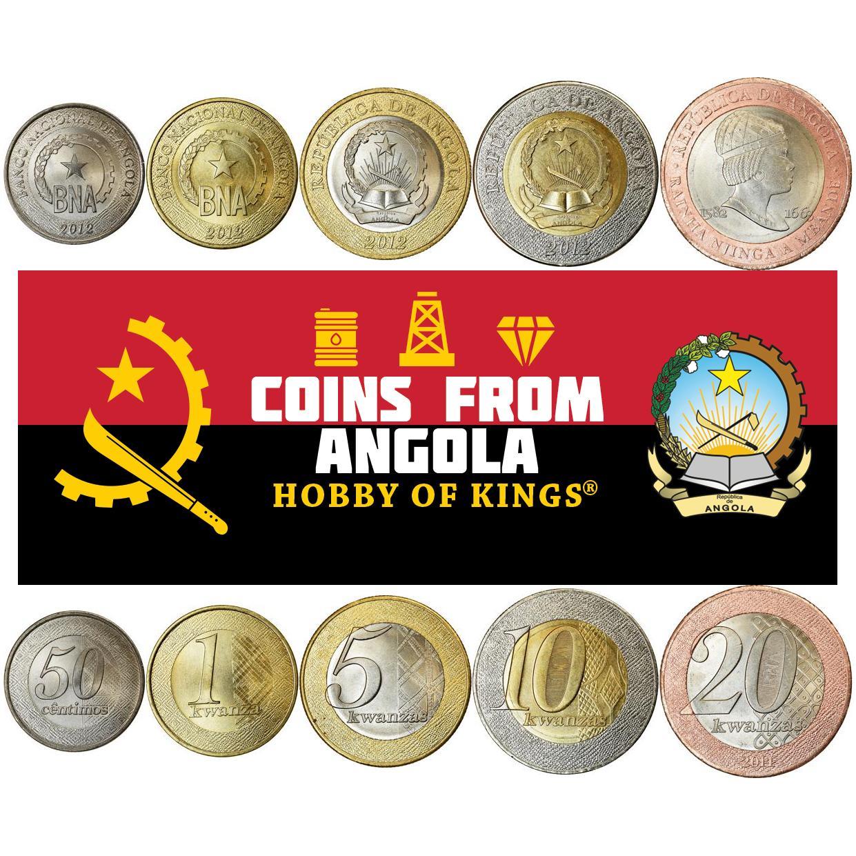 Angola | 5 Coin Set | 50 Centimos 1 Kwanza 5 10 20 Kwanzas | 2012 - 2014