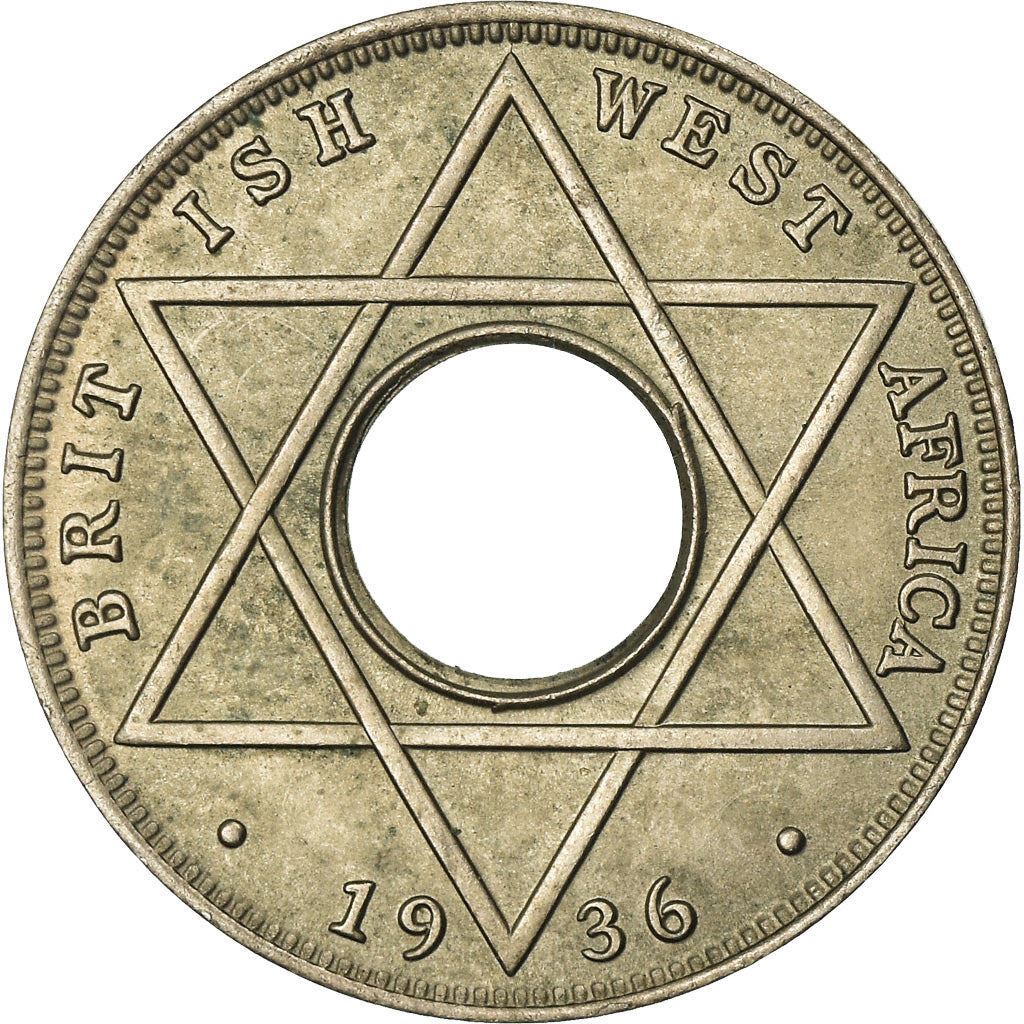 British West Africa | 1/10 Penny Coin | Crown | Hexagram | Edward VIII | Km:14 | 1936