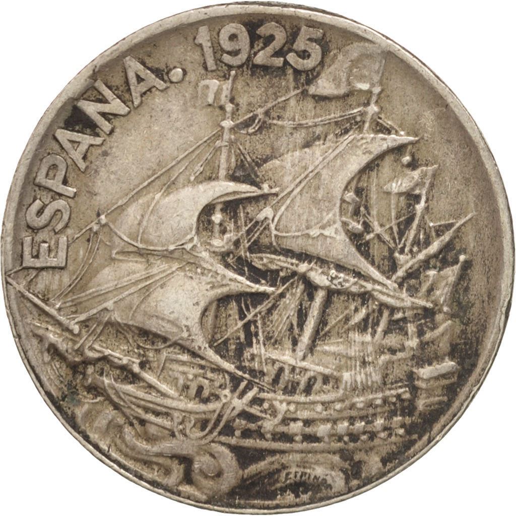 Spagna | Moneta 25 Centimos | Nave caravella | Km:740 | 1925