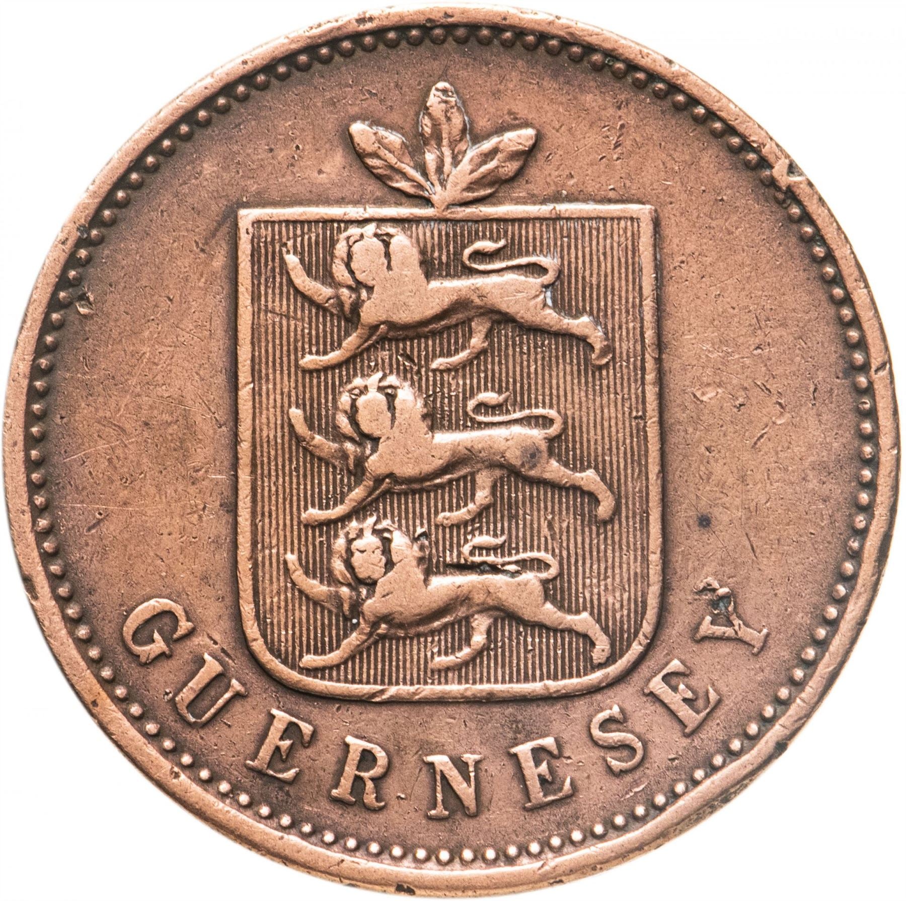 Guernsey 4 Doubles Coin | National arms | KM2 | 1830 - 1858