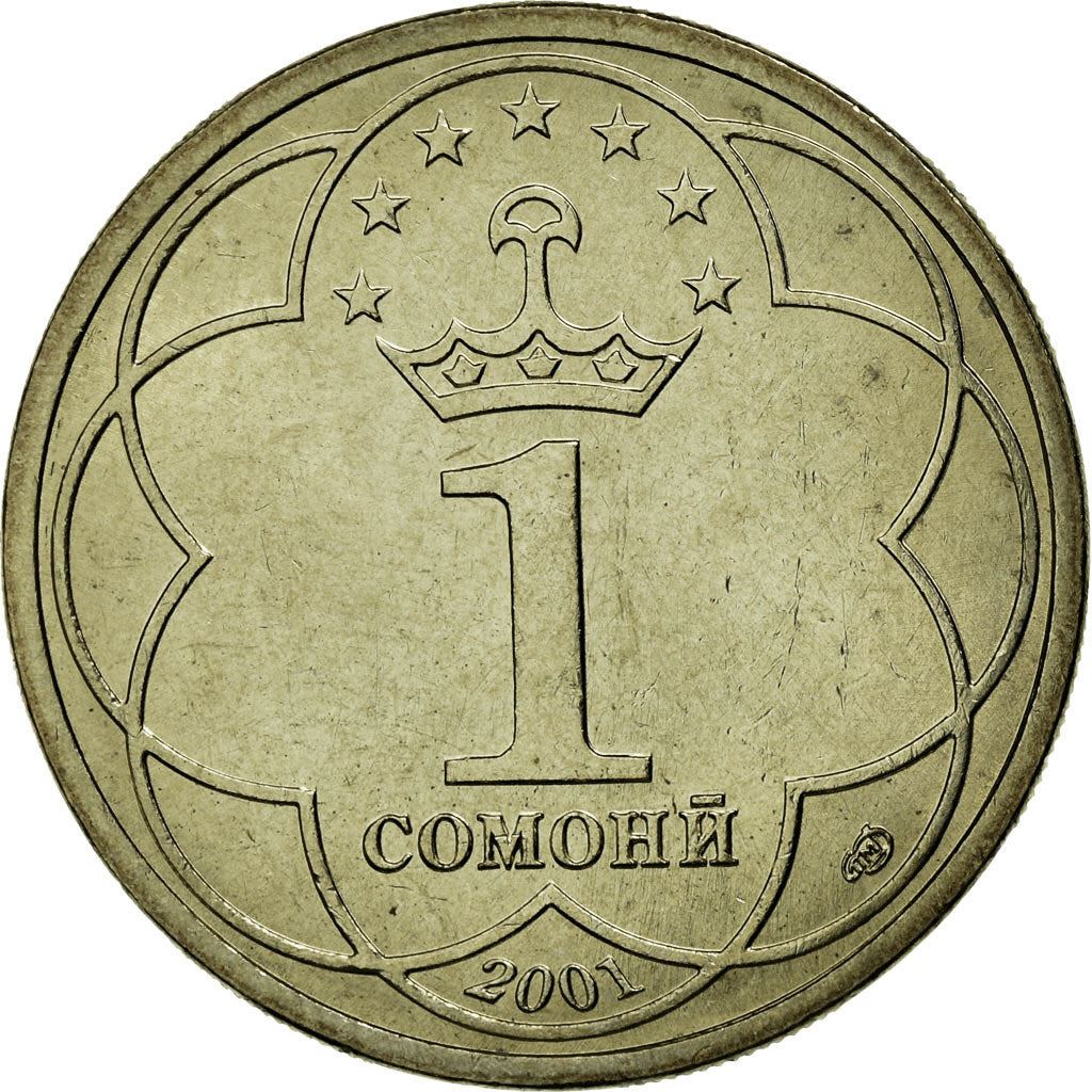 Tajikistan | 1 Somoni Coin | Ismail Samani | Crown | Stars | Km:7 | 2001