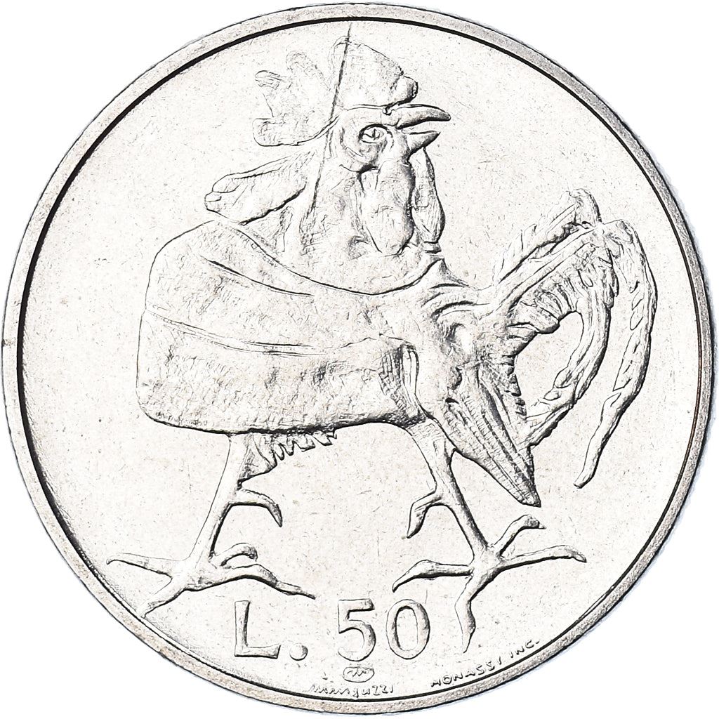 San Marino | 50 Lire Coin | Rooster | Km:35 | 1974