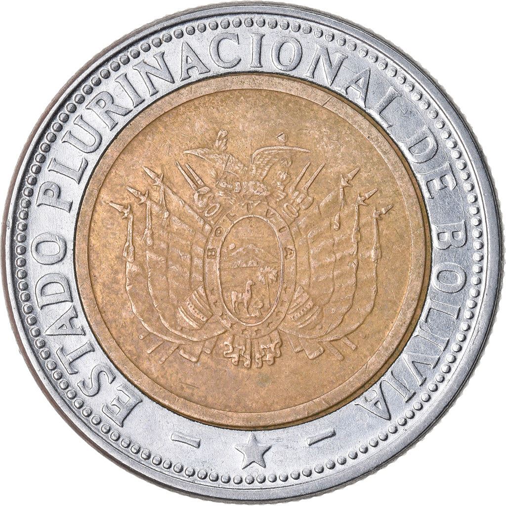 Bolivia | 5 Bolivianos | Bimetallic | Coat of Arms | KM:219 | 2010-2012