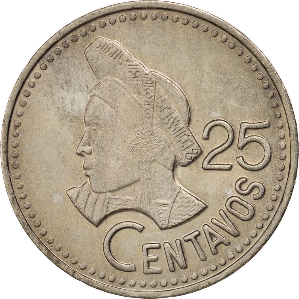 Guatemala | 25 Centavos Coin | Native bust | Km:278 | 1977 - 2000