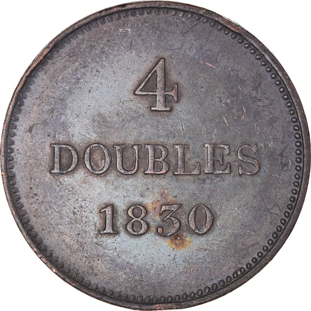 Guernsey 4 Doubles Coin | National arms | KM2 | 1830 - 1858