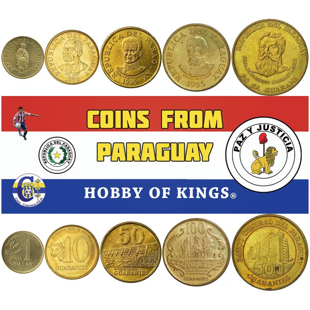 Paraguay | 5 Coin Set | 1 Guarani 10 50 100 500 Guaranies | 1993 - 2005