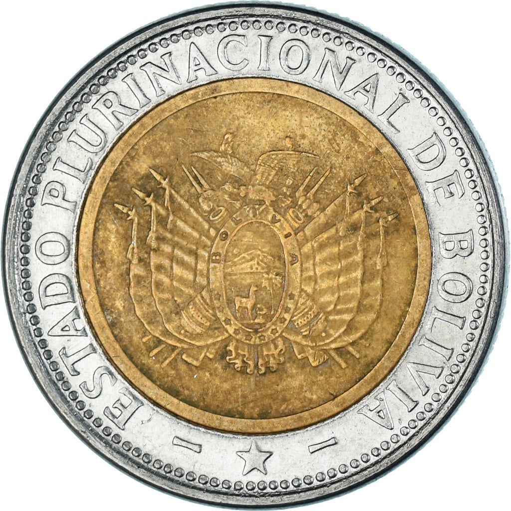 Bolivia | 5 Bolivianos | Bimetallic | Coat of Arms | KM:219 | 2010-2012