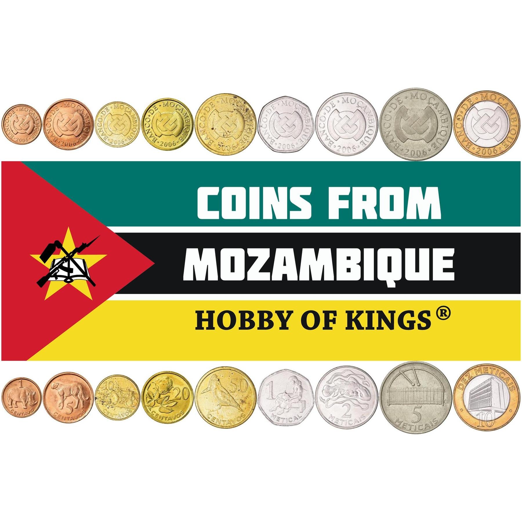 Mozambique | 9 Coin Set | 1 Centavo 5 10 20 50 Centavos 1 Metical 2 5 10 Meticais | 2006 - 2021