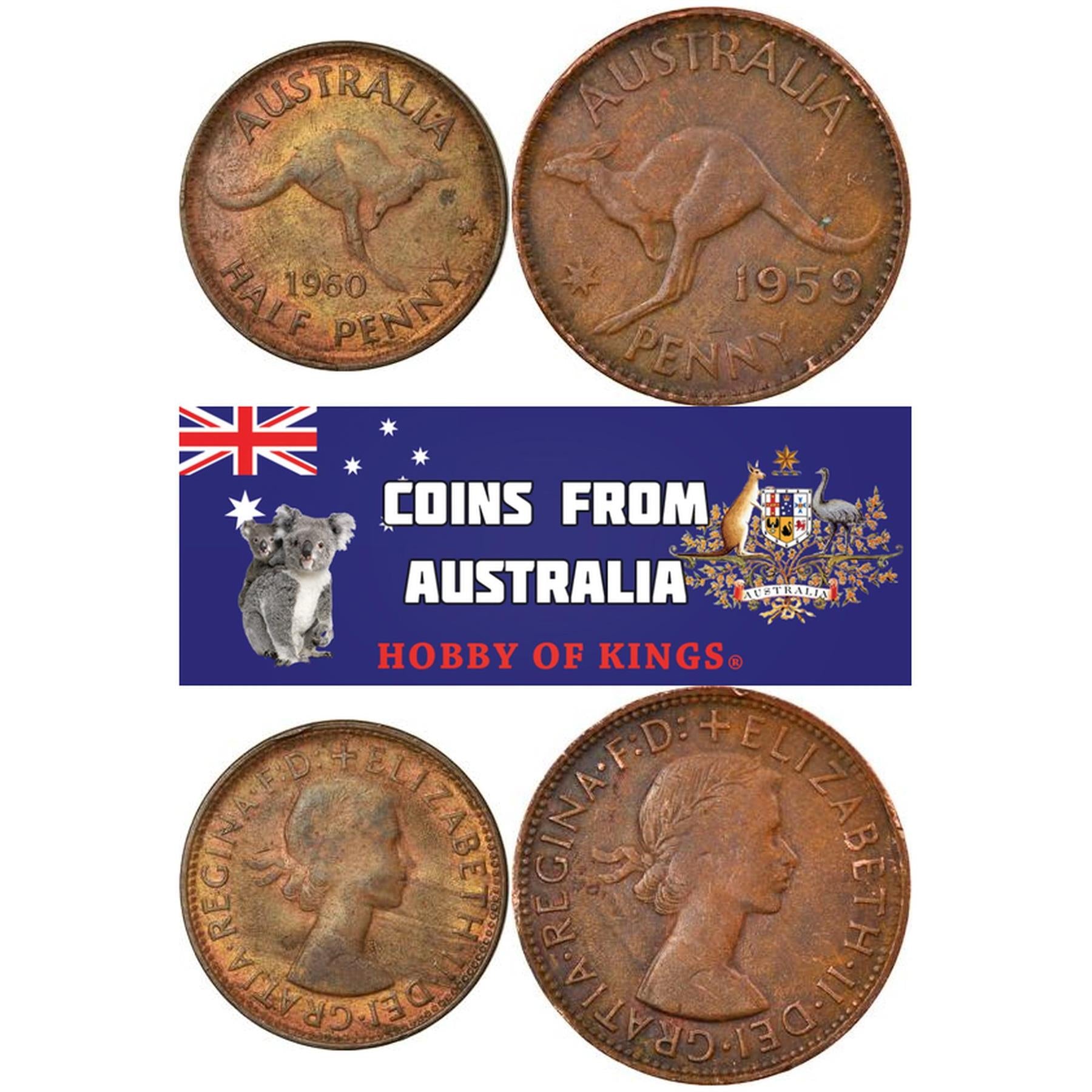 Australia | 2 Coin Set | 1/2 1 Penny | 1955 - 1964