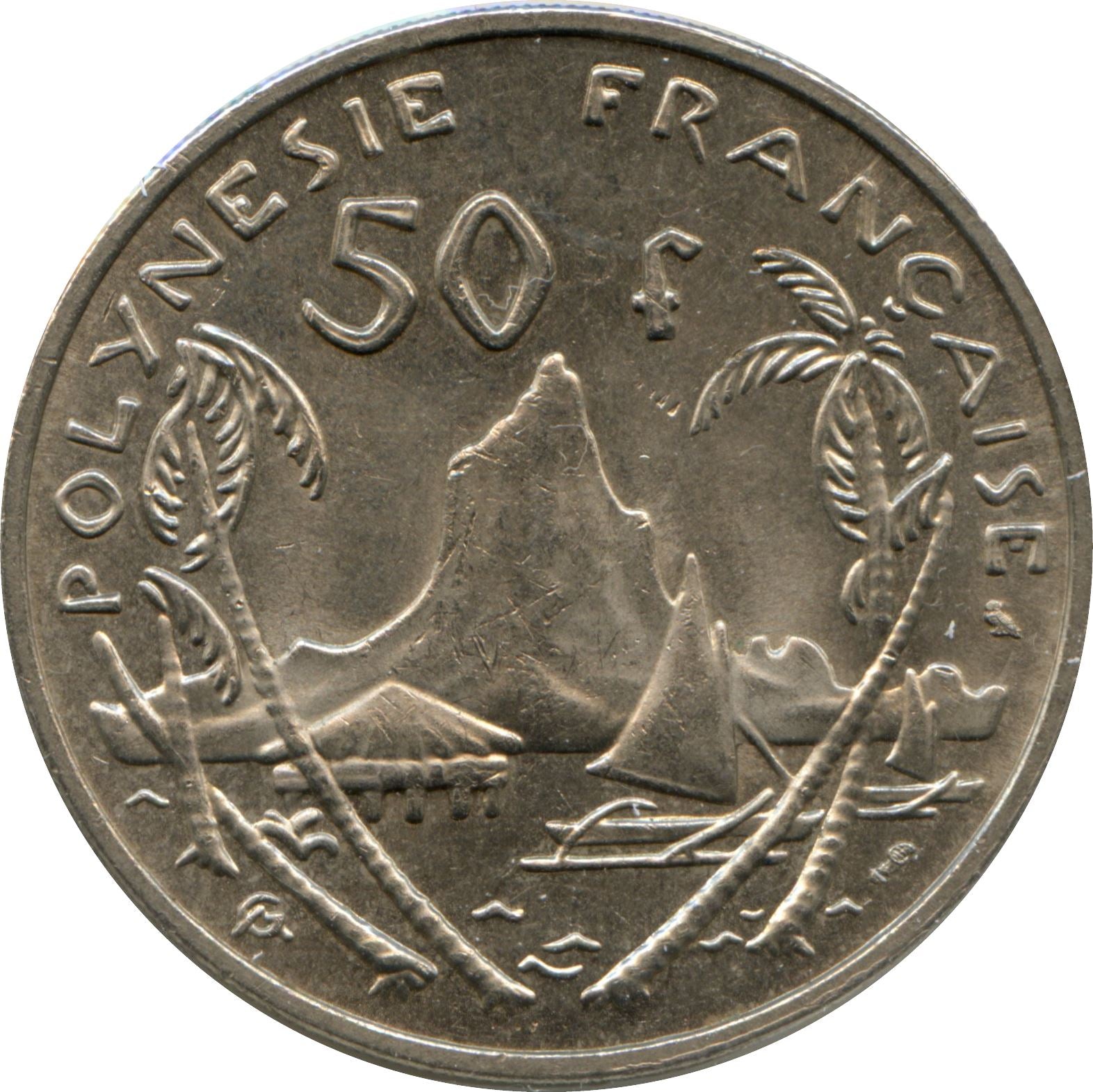 French Polynesia 50 Francs Coin | Marianne | Phrygian Cap | Moorea Harbor | KM7 | 1967