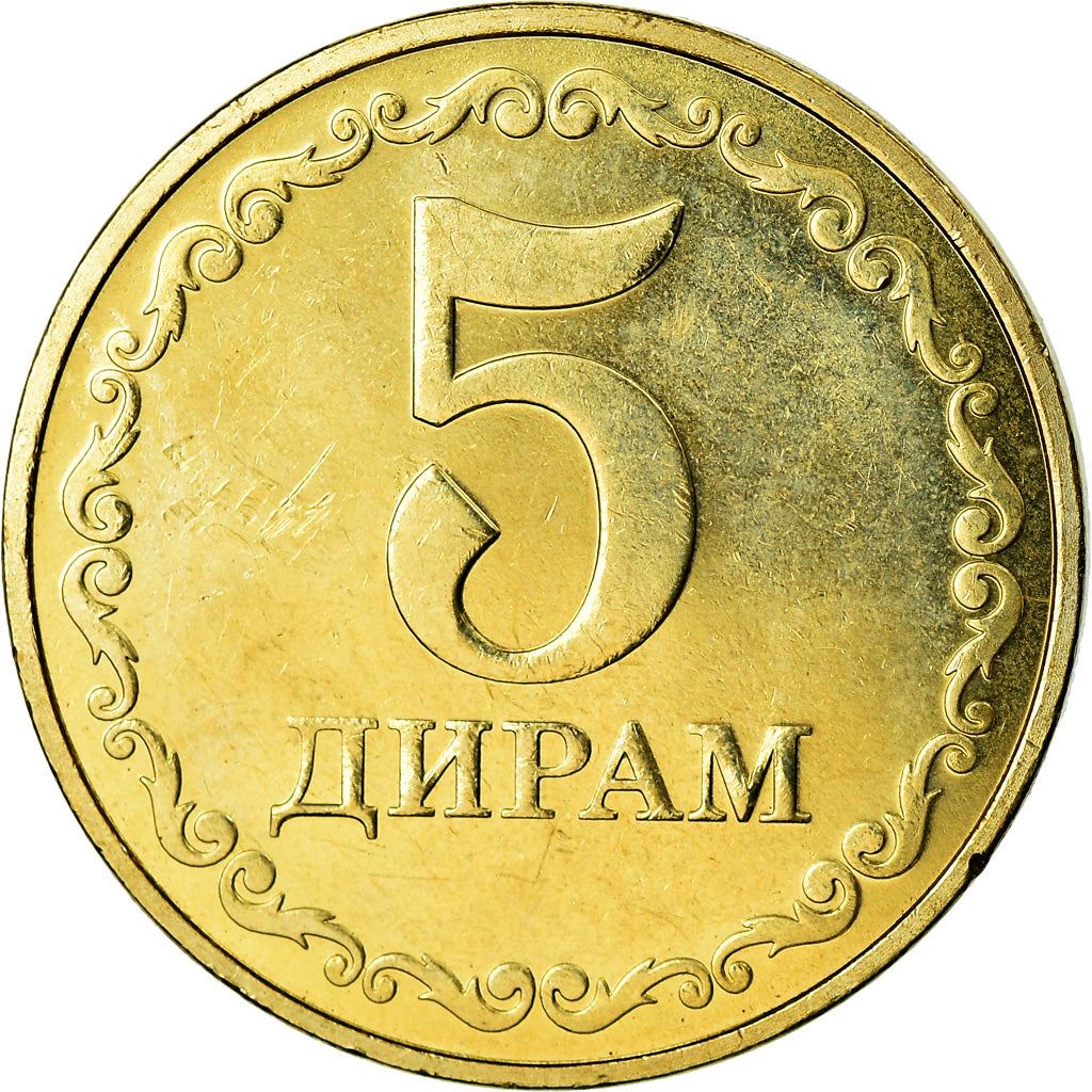Tajikistan | 5 Diram Coin | Sunrise | Wheat | Cotton | Km:52 | 2019