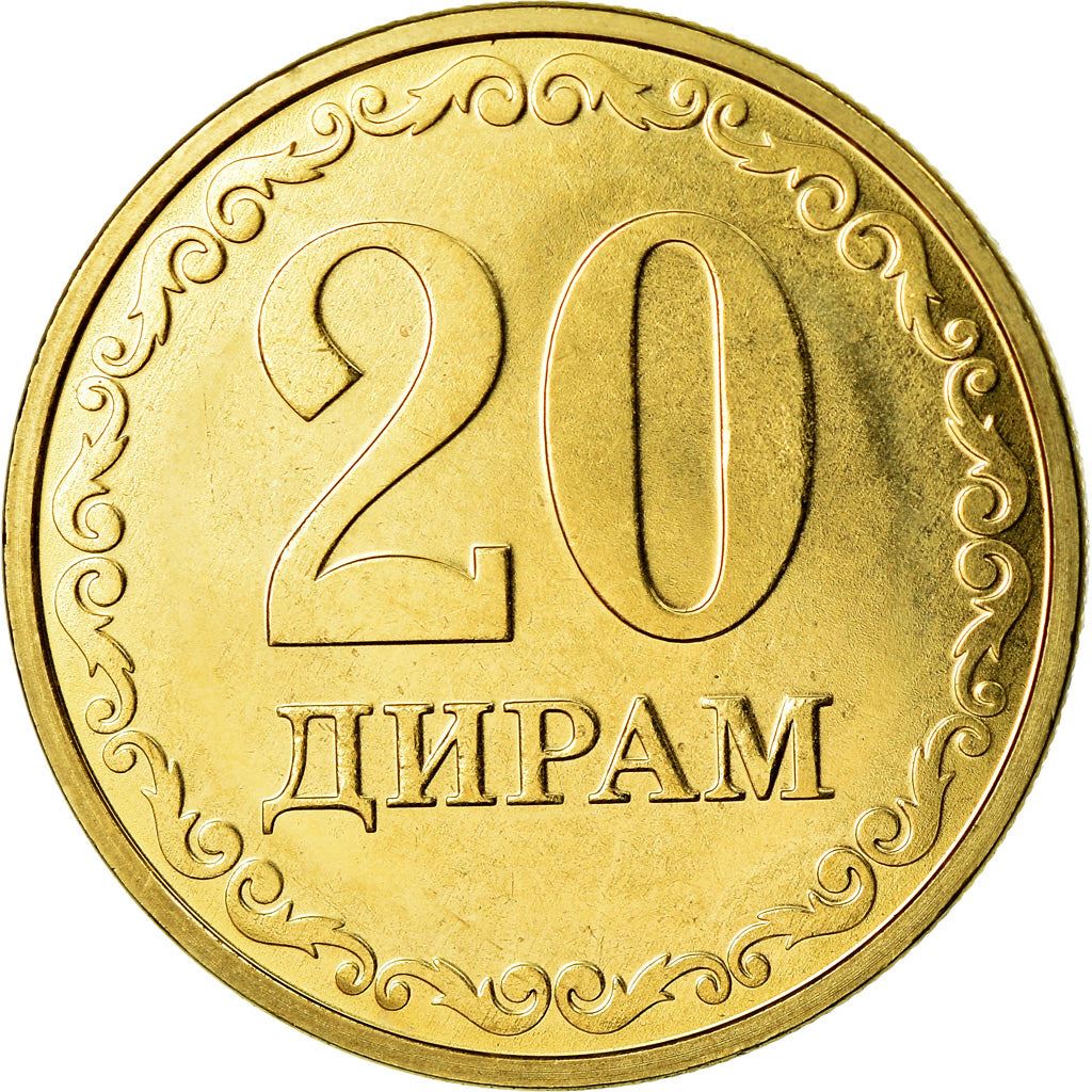 Tajikistan | 20 Diram Coin | Sunrise | Wheat | Cotton | Km:54 | 2019 - 2023