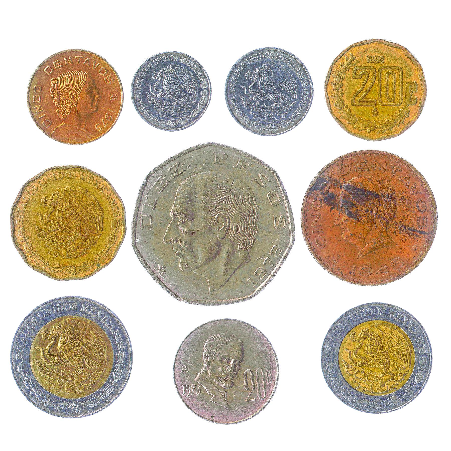 Mexico 10 Mixed Coins | Up to 10 Pesos in Denomination | Eagle and Snake | 1970 - 2018