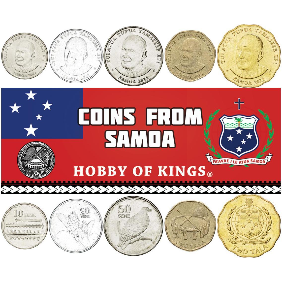 Samoa | 5 monetų rinkinys | 10 20 50 Sene 1 2 Tala | 2011 - 2015