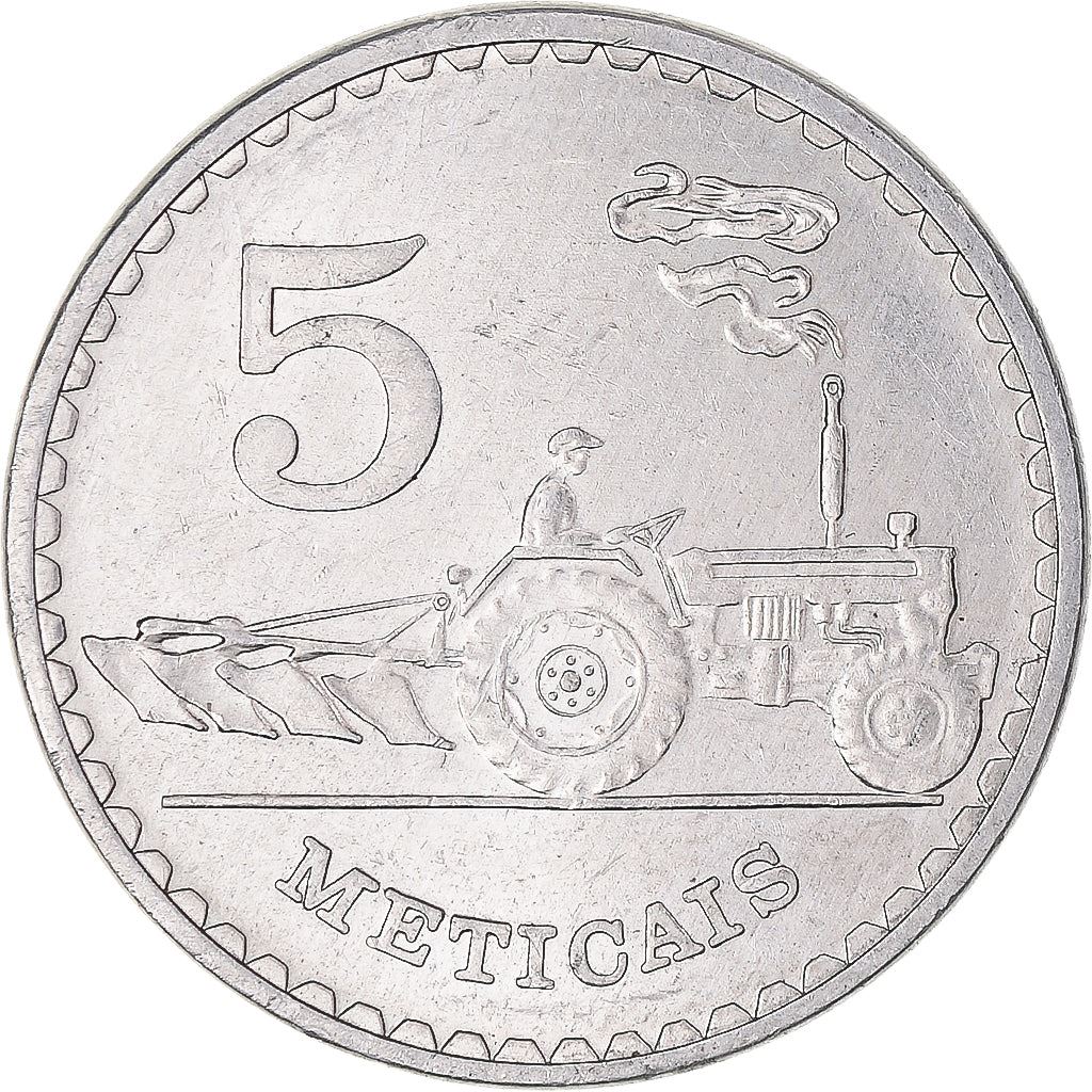 Mozambique | 5 Meticais Coin | Tractor | Tiller | Km:101 | 1980 - 1986