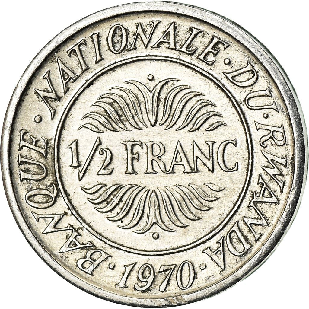 Rwanda | 1/2 Franc Coin | Stylized Plants | Km:9 | 1970