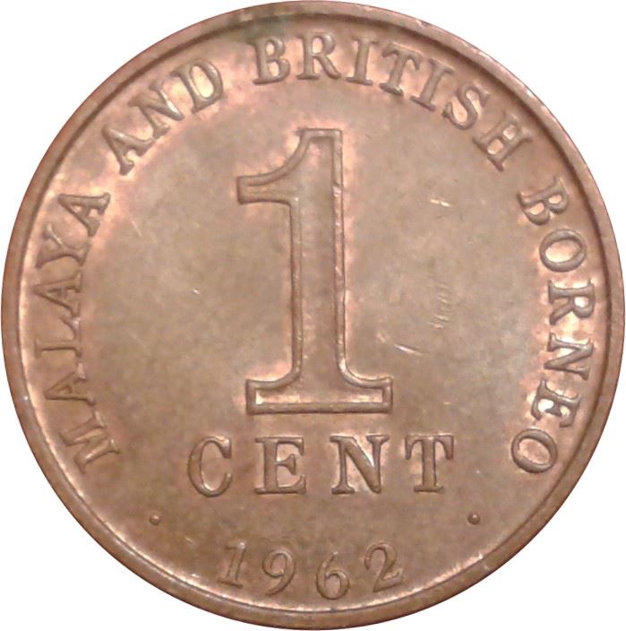 Malaya and British Borneo | 1 Cent Coin | Kris Swords | Km:6 | 1962